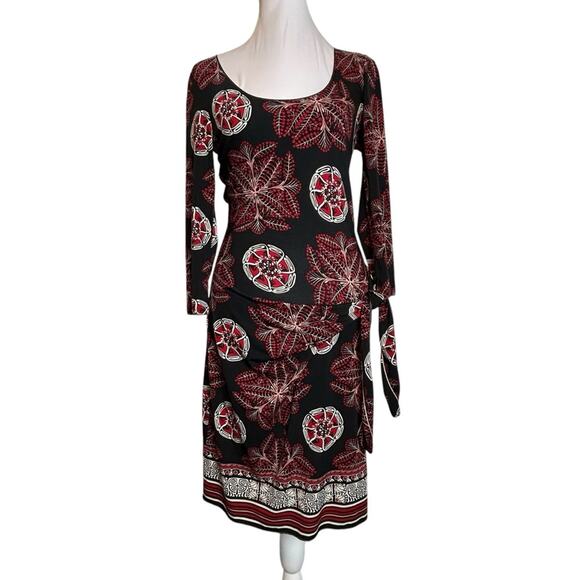 Sophie Max Dress Womens Size XS Black Red Stretch Sheath Wrap Floral Boho Fitted - Picture 1 of 11
